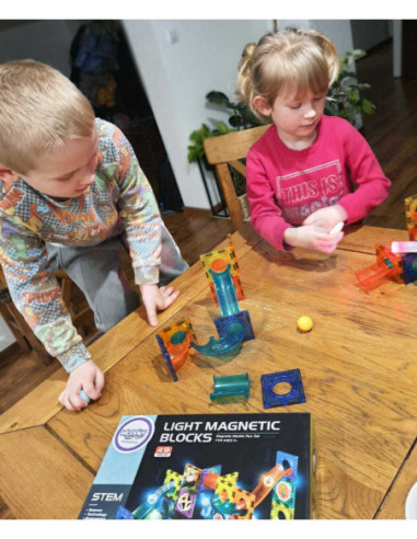 WOOPIE Klocki Magnetyczne Tor Kulkowy Świetlny 49 el.