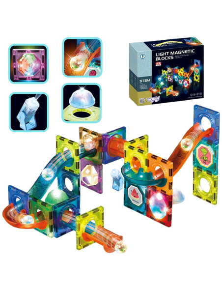 WOOPIE Klocki Magnetyczne Tor Kulkowy Świetlny 49 el.