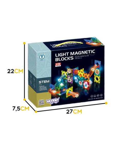 WOOPIE Klocki Magnetyczne Tor Kulkowy Świetlny 49 el.