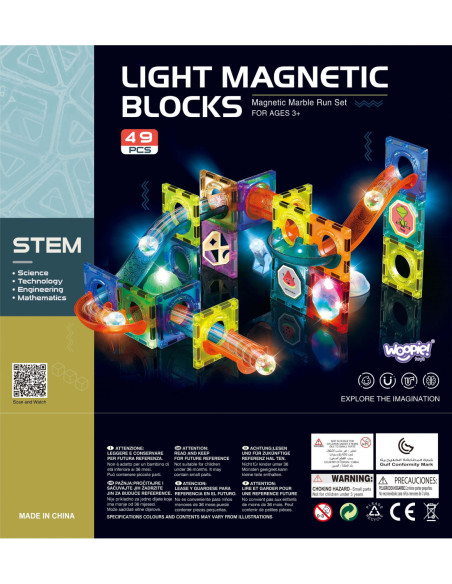 WOOPIE Klocki Magnetyczne Tor Kulkowy Świetlny 49 el.