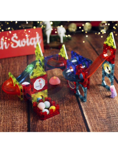 WOOPIE Klocki Magnetyczne Tor Kulkowy Świetlny 75 el.