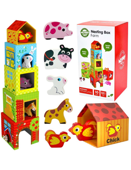 WOOPIE GREEN Układanka Kostki Farma w Pudełkach + Figurki 10 el.