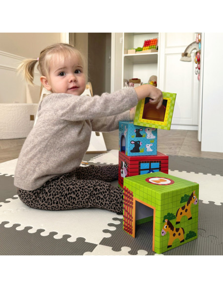 WOOPIE GREEN Układanka Kostki Farma w Pudełkach + Figurki 10 el.