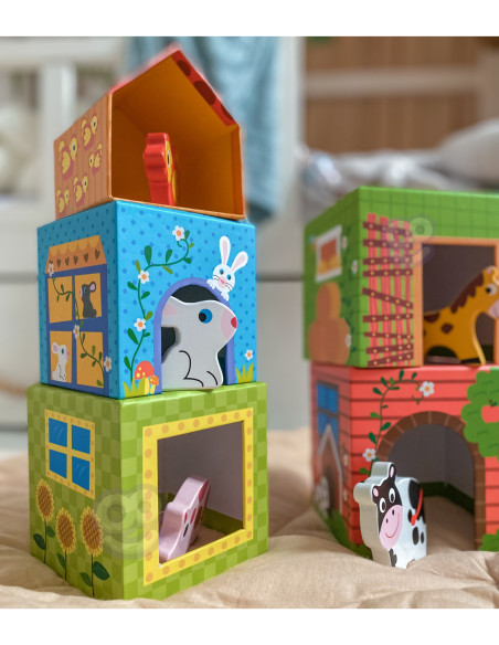 WOOPIE GREEN Układanka Kostki Farma w Pudełkach + Figurki 10 el.