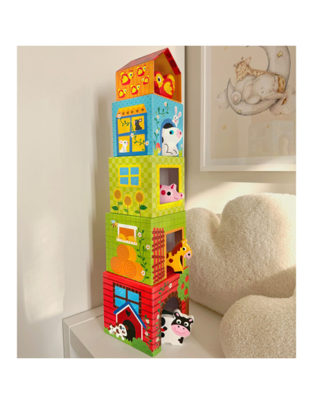 WOOPIE GREEN Układanka Kostki Farma w Pudełkach + Figurki 10 el.