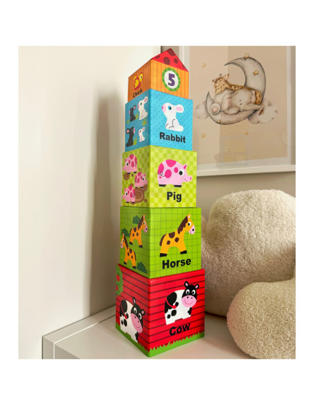 WOOPIE GREEN Układanka Kostki Farma w Pudełkach + Figurki 10 el.