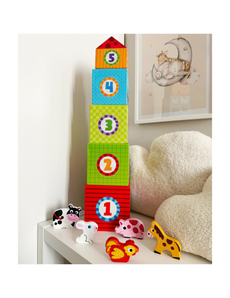 WOOPIE GREEN Układanka Kostki Farma w Pudełkach + Figurki 10 el.