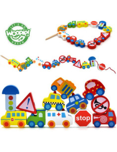 TOOKY TOY Klocki Koraliki Przeplatanka Do Nawlekania Pojazdy Samochody