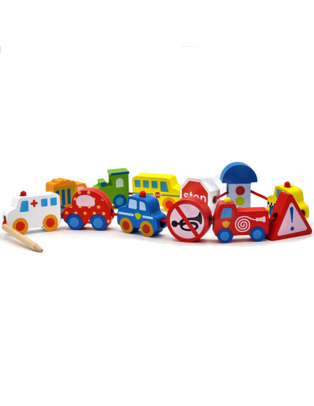 TOOKY TOY Klocki Koraliki Przeplatanka Do Nawlekania Pojazdy Samochody