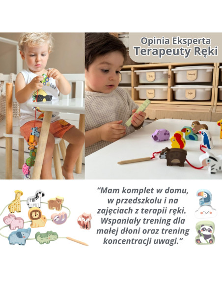 TOOKY TOY Drewniane Zwierzęta z Farmy do Nawlekania Na Sznurek