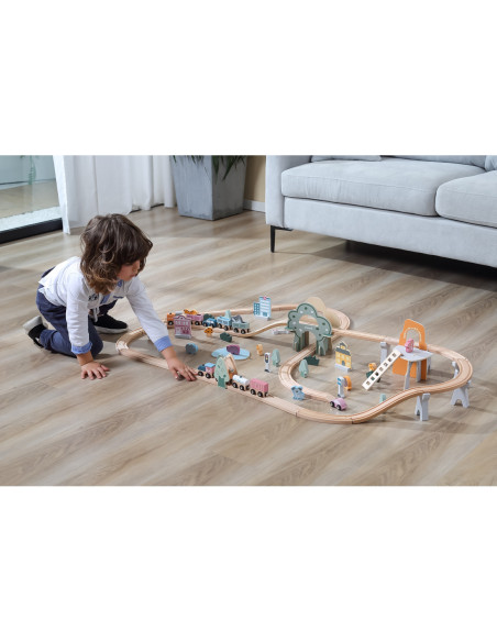 VIGA PolarB Drewniana kolejka dla dzieci Pociąg Tor 90 elementów