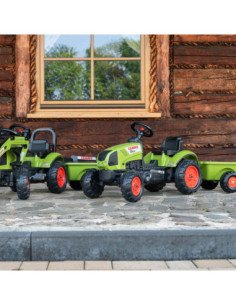 FALK Traktor Claas Grün mit Anhänger + Hupe, ab 2+ 2