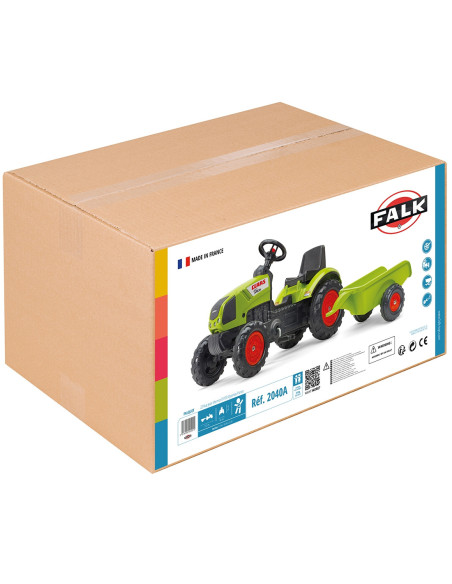 FALK Traktor Claas Zielony na Pedały z Przyczepą + Klakson od 2 Lat.