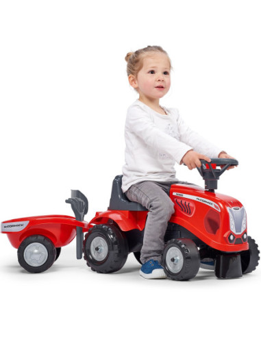 FALK Traktorek Baby Mac Cormick Czerwony z Przyczepką + akc. od 12 miesięcy