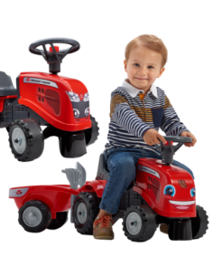 FALK Traktorek Baby Massey Ferguson Czerwony z Przyczepką + akc. Od 12 Miesięcy