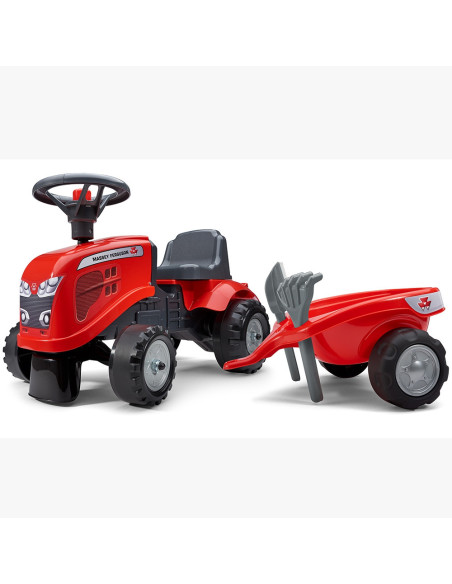 FALK Traktorek Baby Massey Ferguson Czerwony z Przyczepką + akc. Od 12 Miesięcy