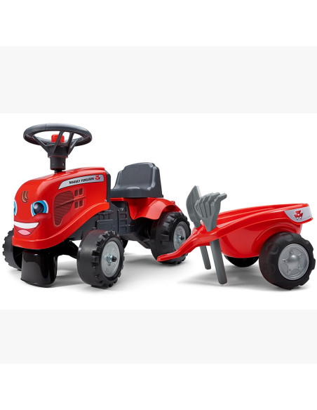 FALK Traktorek Baby Massey Ferguson Czerwony z Przyczepką + akc. Od 12 Miesięcy