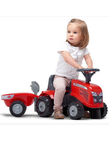 FALK Traktorek Baby Massey Ferguson Czerwony z Przyczepką + akc. Od 12 Miesięcy