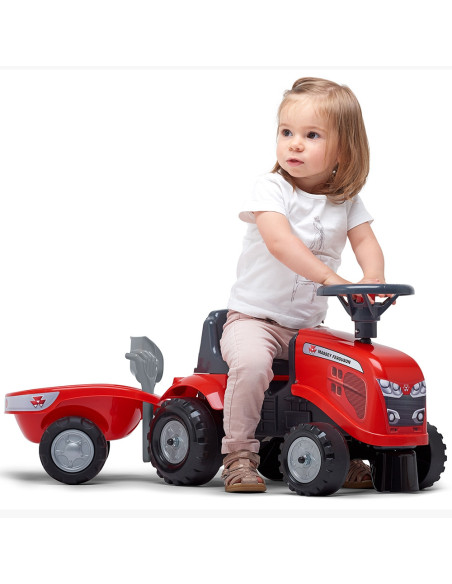 FALK Traktorek Baby Massey Ferguson Czerwony z Przyczepką + akc. Od 12 Miesięcy