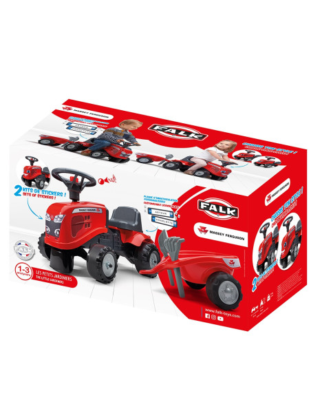 FALK Traktorek Baby Massey Ferguson Czerwony z Przyczepką + akc. Od 12 Miesięcy
