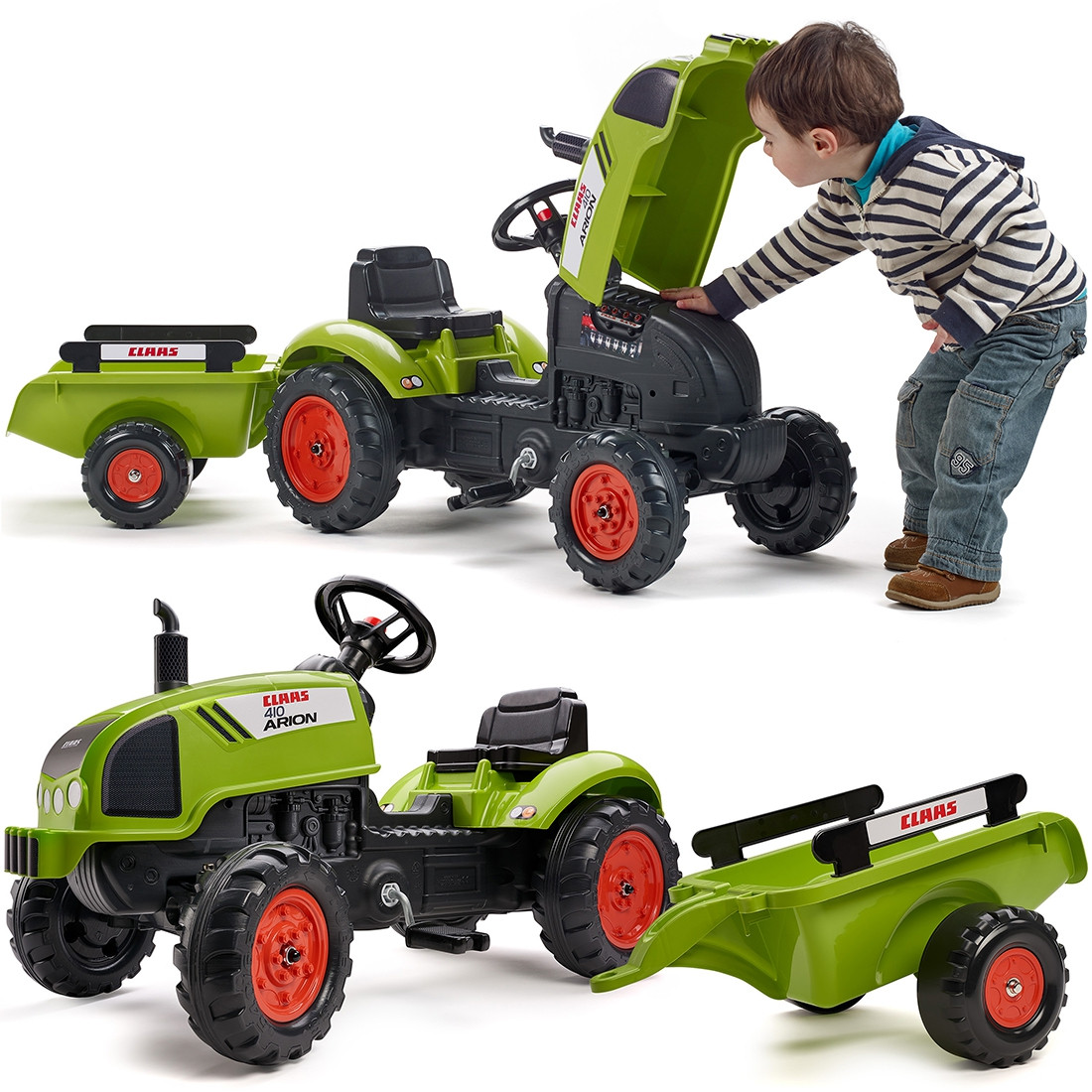 FALK Claas Green Pedal Tractor with Horn and Trailer 2-5 Years