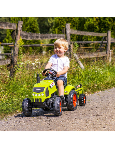 FALK Traktorek Claas Zielony na Pedały Klakson Przyczepa od 2 Lat.