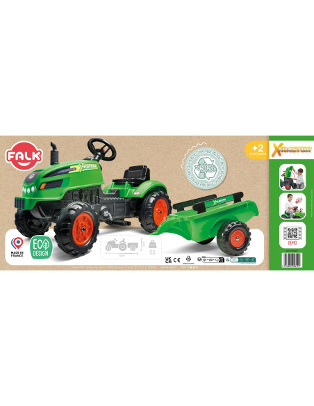 FALK Traktorek X Tractor Zielony z Przyczepką Klakson od 2 Lat