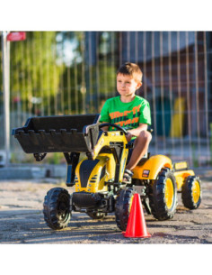 Geltonas FALK traktorius Komatsu su ekskavatoriumi ir priekaba 3–7 m. 2
