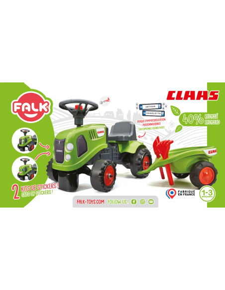 FALK Traktorek Baby Claas Zielony z Przyczepką + akc. od 1 roku