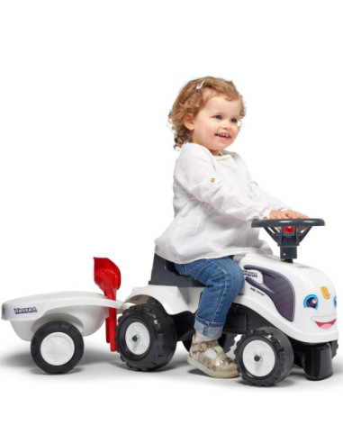 FALK Traktorek Baby Valtra Biały z Przyczepką + akc. od 1 roku