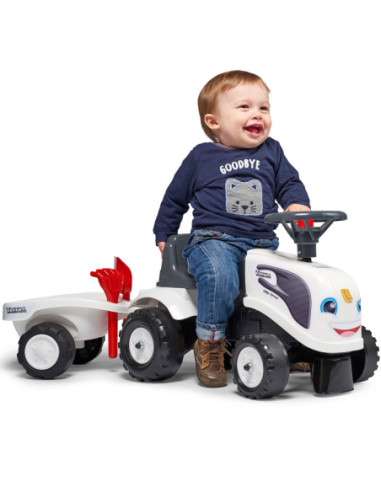 FALK Traktorek Baby Valtra Biały z Przyczepką + akc. od 1 roku