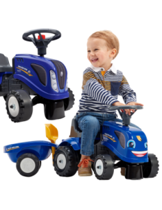 FALK Traktorek Baby New Holland Niebieski z Przyczepką + akc. od 1 roku