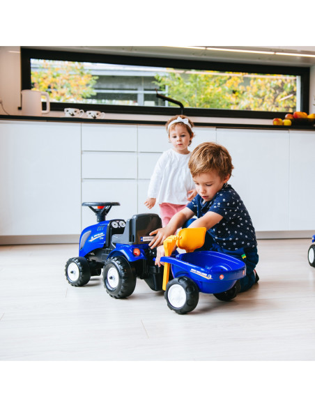 FALK Traktorek Baby Komatsu Żółty z Przyczepką + akc. od 1 roku