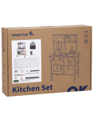 TOOKY TOY Duża  Drewniana Kuchnia dla Dzieci 10 el.