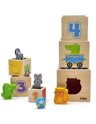 VIGA Drewniana Piramidka Układanka Klocki Sorter