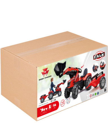 FALK Traktor Massey Ferguson Czerwony na Pedały z Przyczepką od 3 Lat
