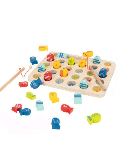 Tooky Toy Drewniana Gra Łowienie Rybek Nauka Literek 29 el.
