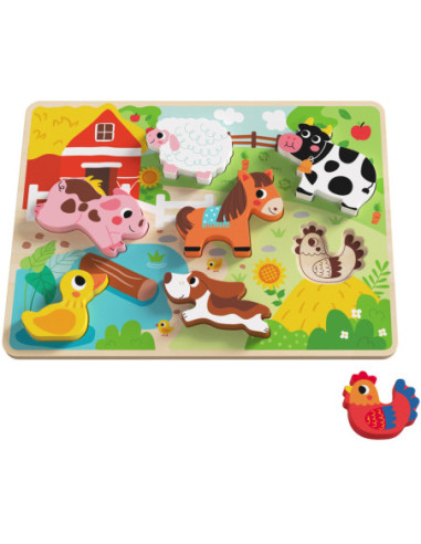 Tooky Toy Drewniane Puzzle Zwierzątka Farma Dopasuj Kształty