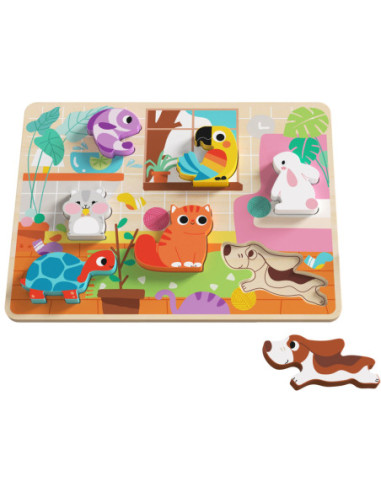 Tooky Toy Drewniane Puzzle Zwierzątka Dom Dopasuj Kształty