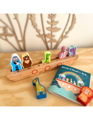 Tooky Toy Drewniana Arka Noego + Książeczka z Zagadkami