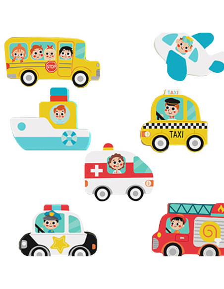 Tooky Toy Drewniane Puzzle Pojazdy Samochody Samolot Statek Miasto Dopasuj Kształty
