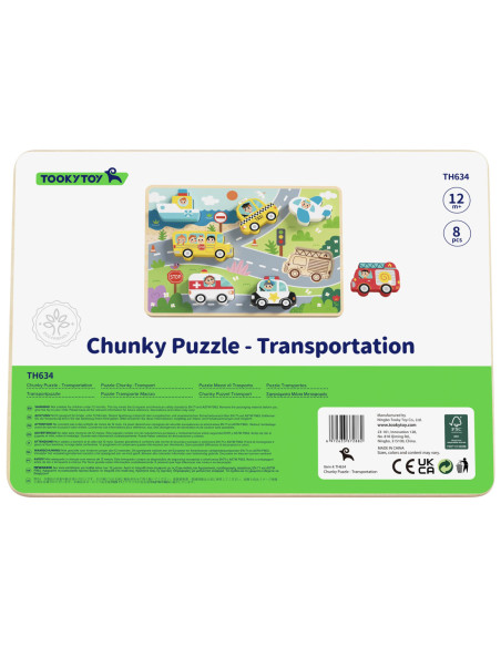 Tooky Toy Drewniane Puzzle Pojazdy Samochody Samolot Statek Miasto Dopasuj Kształty