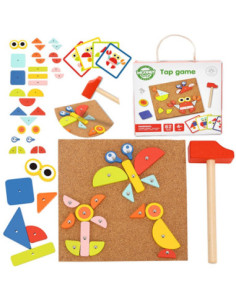 WOOPIE GREEN Drewniana Przybijanka z Młotkiem Układanka 20 wzorów 82 el. Certyfikat FSC