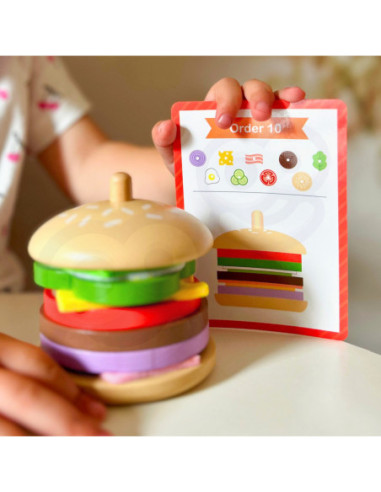 WOOPIE GREEN Drewniany Burger Restauracja Układanka dla Dzieci 15 el. Certyfikat FSC