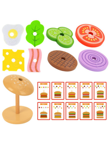 WOOPIE GREEN Drewniany Burger Restauracja Układanka dla Dzieci 15 el. Certyfikat FSC