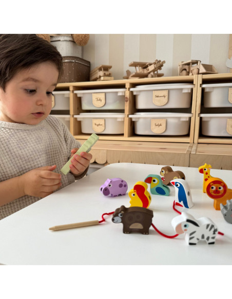 WOOPIE GREEN Drewniane Klocki do Nawlekania Zwierzęta Safari ZOO 13 el.