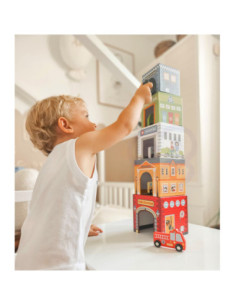 WOOPIE GREEN Układanka Kostki Miasto Pojazdy w Pudełkach + Figurki 10 el. 2