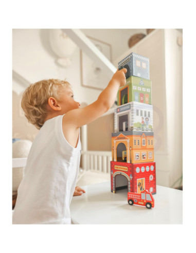 WOOPIE GREEN Układanka Kostki Miasto Pojazdy w Pudełkach + Figurki 10 el.