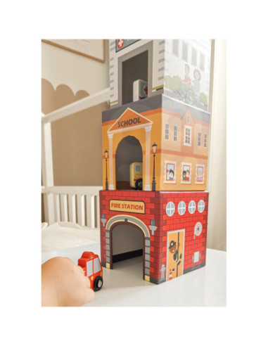 WOOPIE GREEN Układanka Kostki Miasto Pojazdy w Pudełkach + Figurki 10 el.