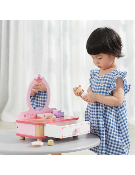 Viga Różowa Toaletka Drewniana Do Makijażu z Lustrem + Akcesoria